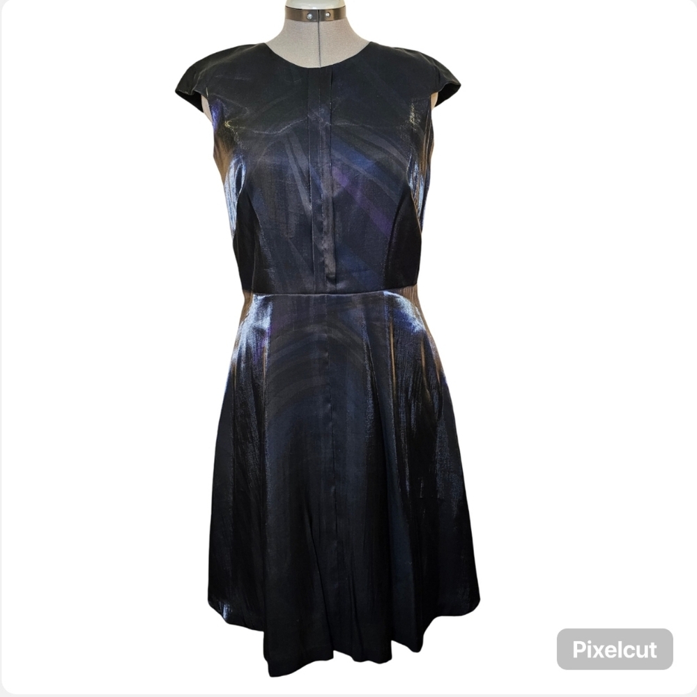 Custom handmade purple green metallic tafetta cap sleeve a-line midi dress sz 12